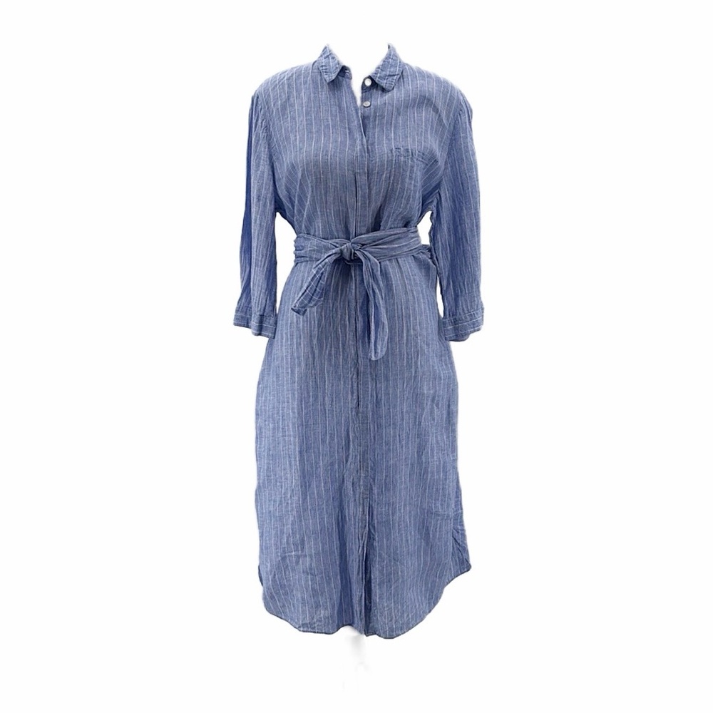 Marisfrolg 100% Linen Striped Shirt Dress With Wrap Tie Belt - Large US (40)
